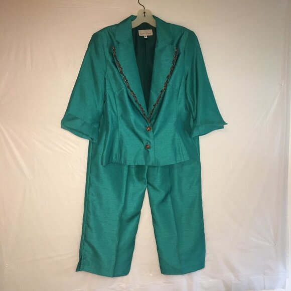 Collin Creek 2 PC Pant Suit Emerald Green Size 8 - Picture 1 of 16